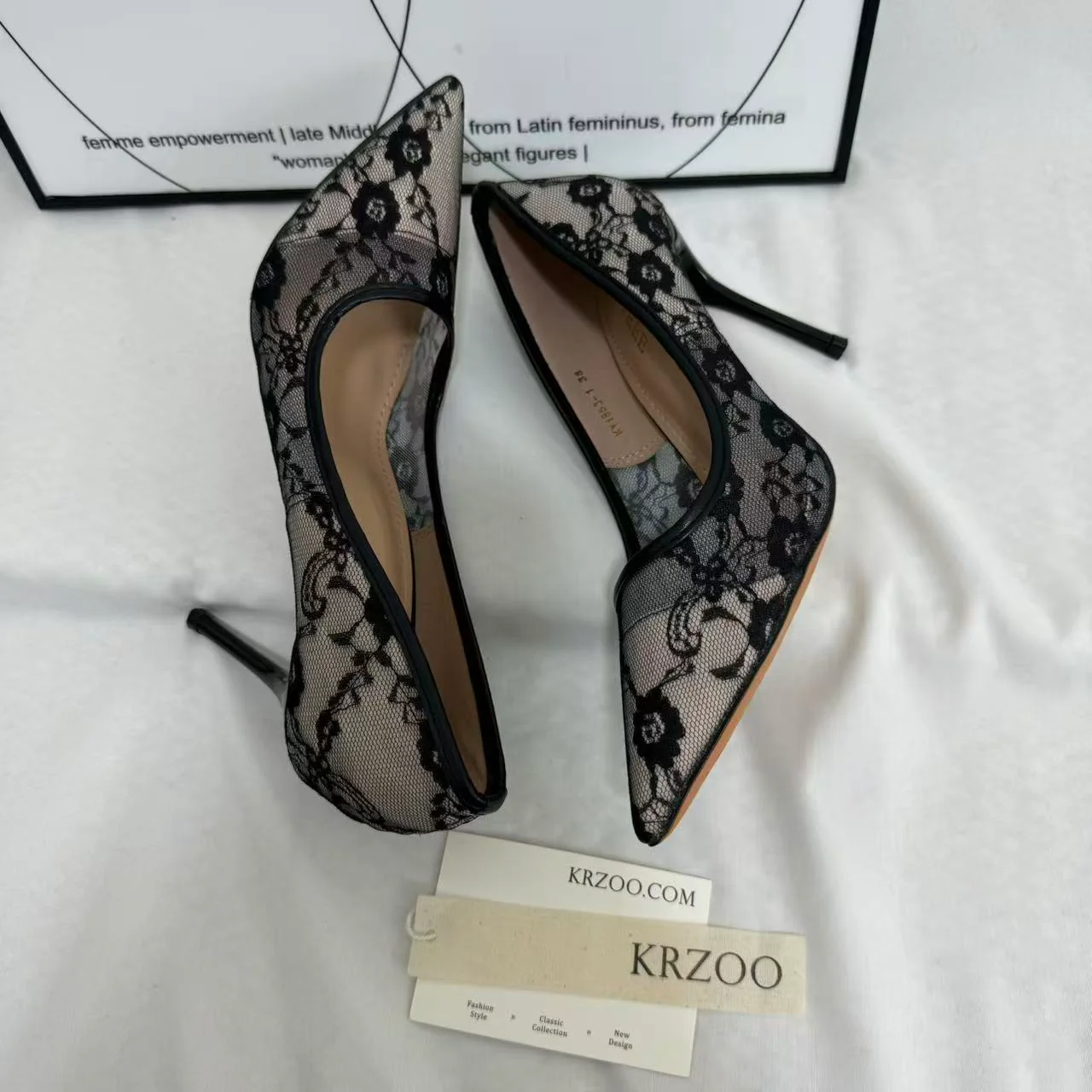 Pointed-Toe Mesh Cutout Lace Flats - Image 3