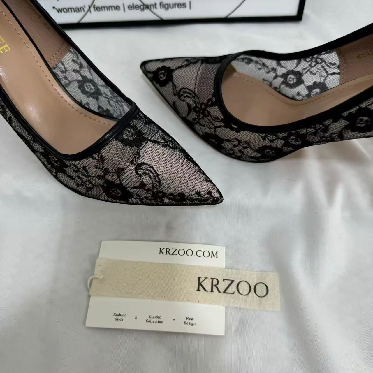 Pointed-Toe Mesh Cutout Lace Flats - Image 4
