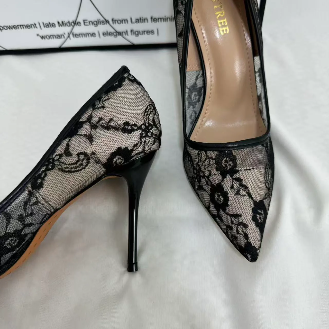 Pointed-Toe Mesh Cutout Lace Flats - Image 5