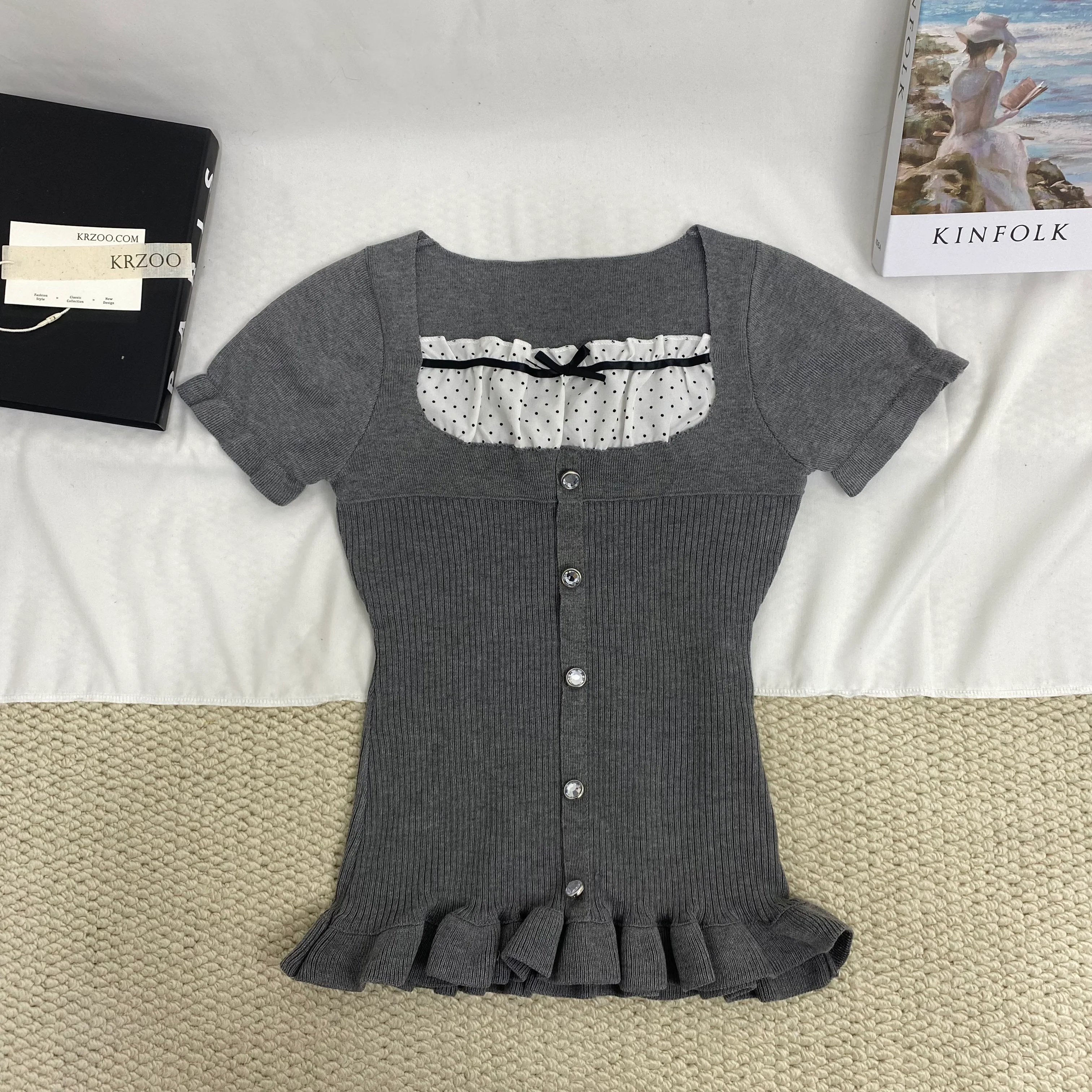 Polka Dot Button-Up Short-Sleeved Shirt