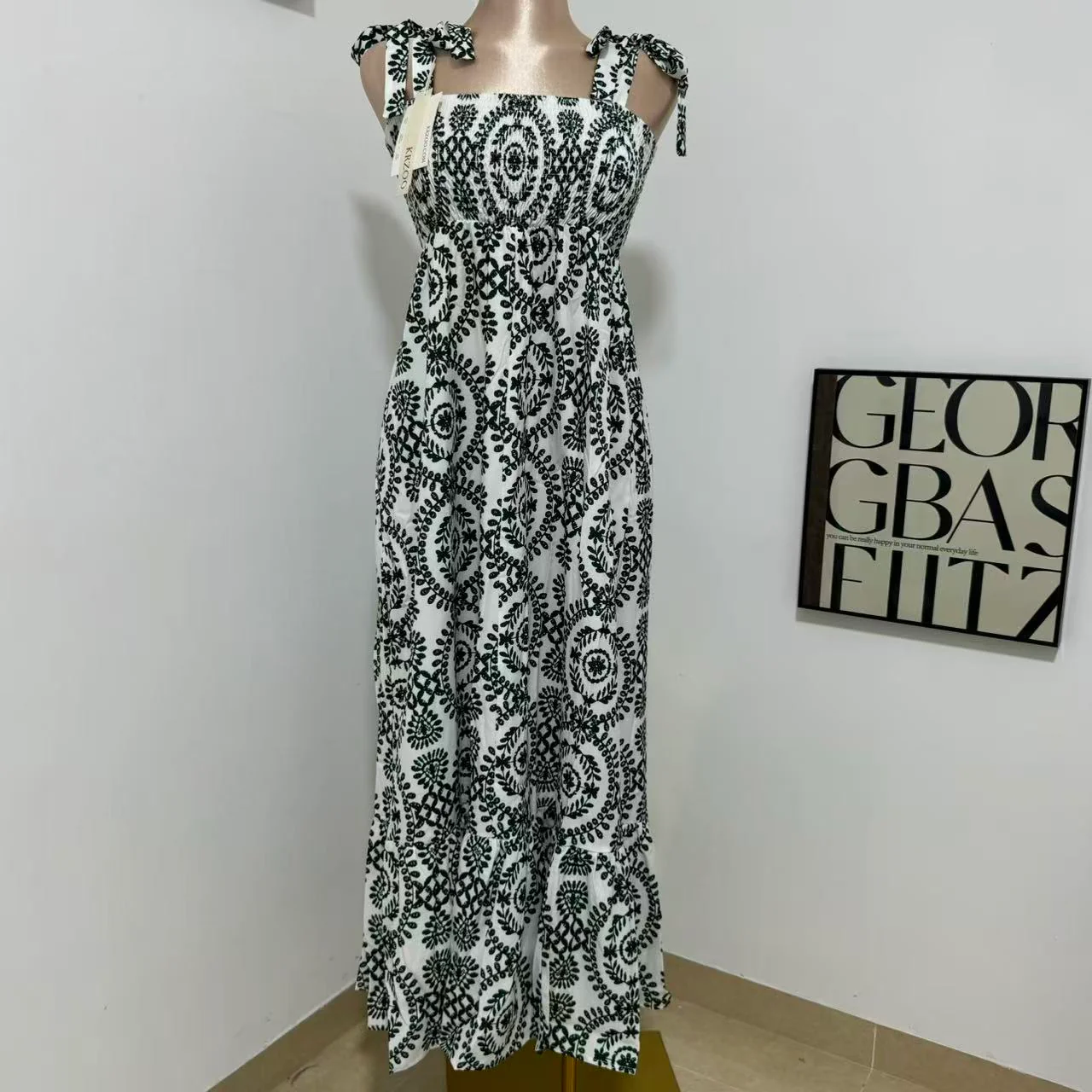 Printed Sleeveless Strappy Dress with Slit