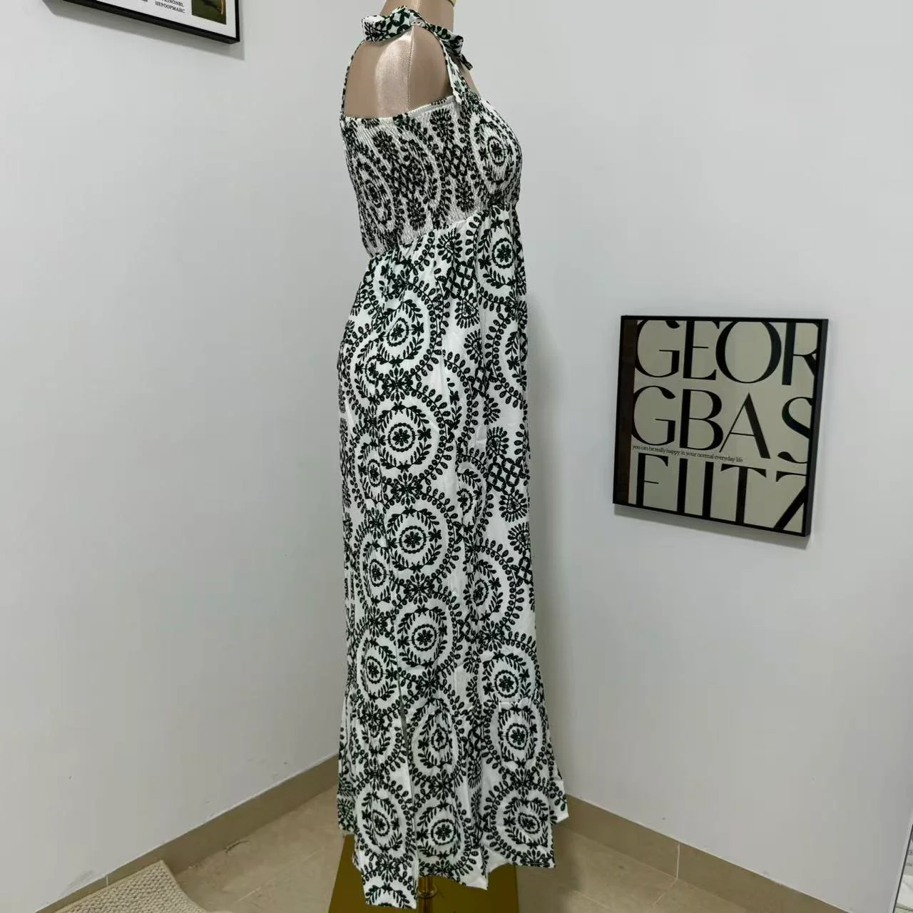 Printed Sleeveless Strappy Dress with Slit - Image 2