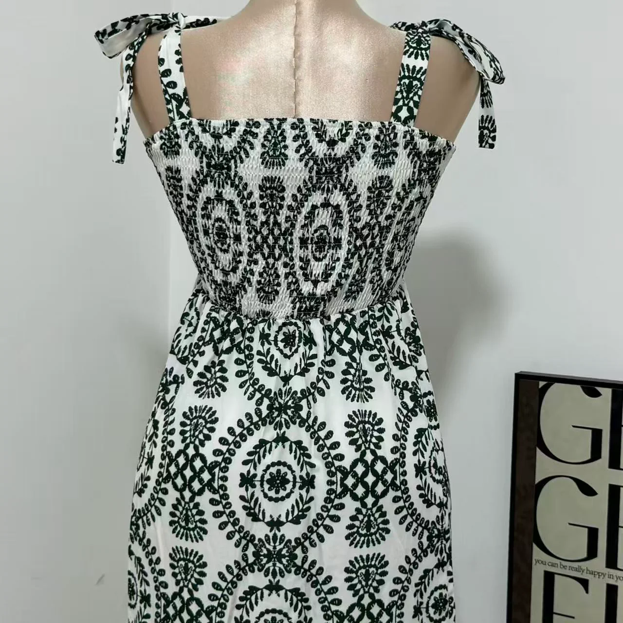 Printed Sleeveless Strappy Dress with Slit - Image 5