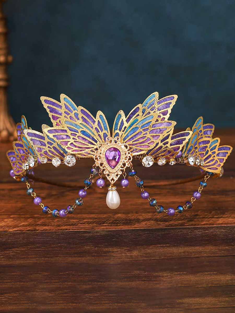 Purple Enamel Butterfly Crystal Crown - Image 2