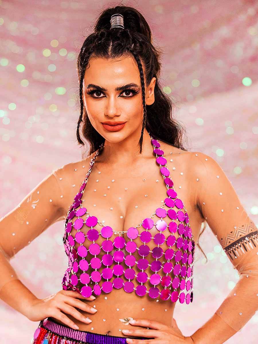 Purple Sequin Tank Top - Chainmail Halter Vest Top - Image 2