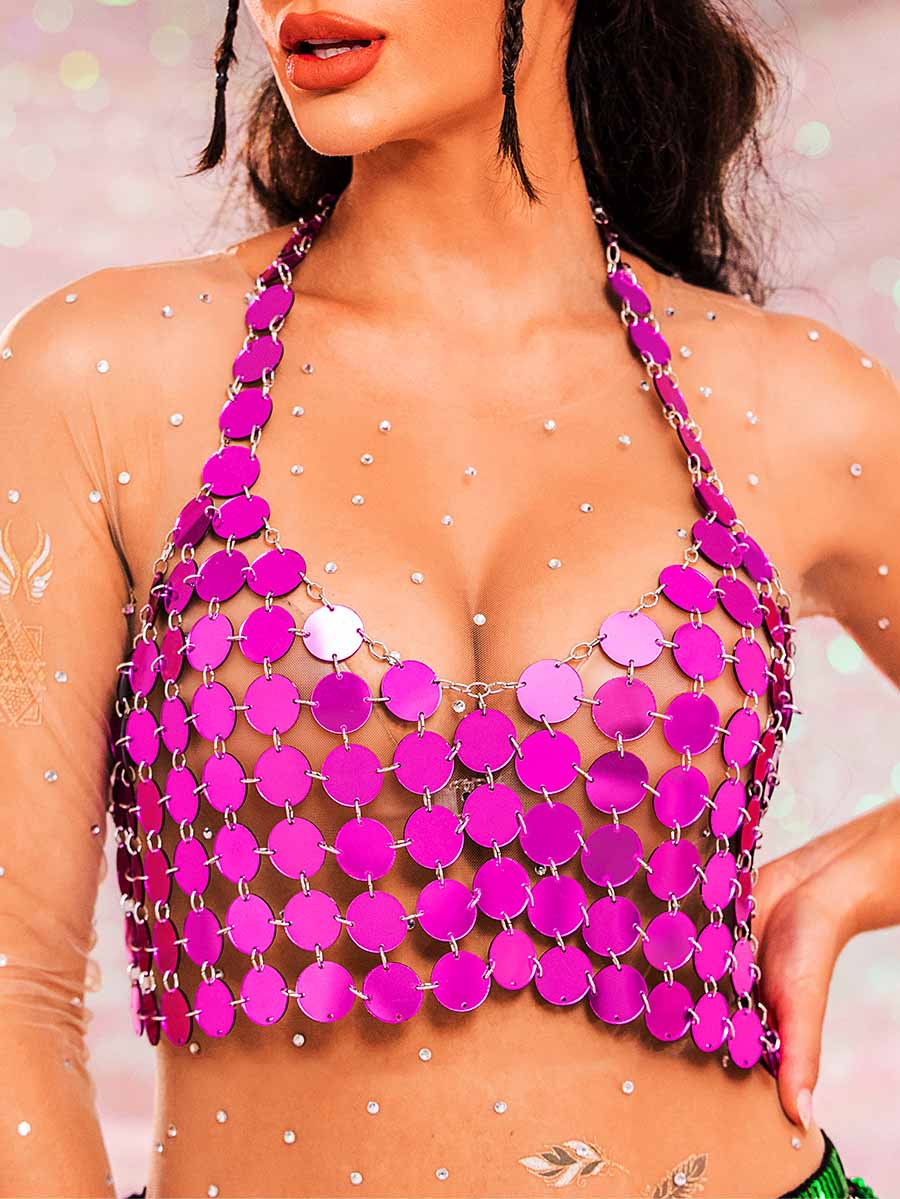 Purple Sequin Tank Top - Chainmail Halter Vest Top - Image 3