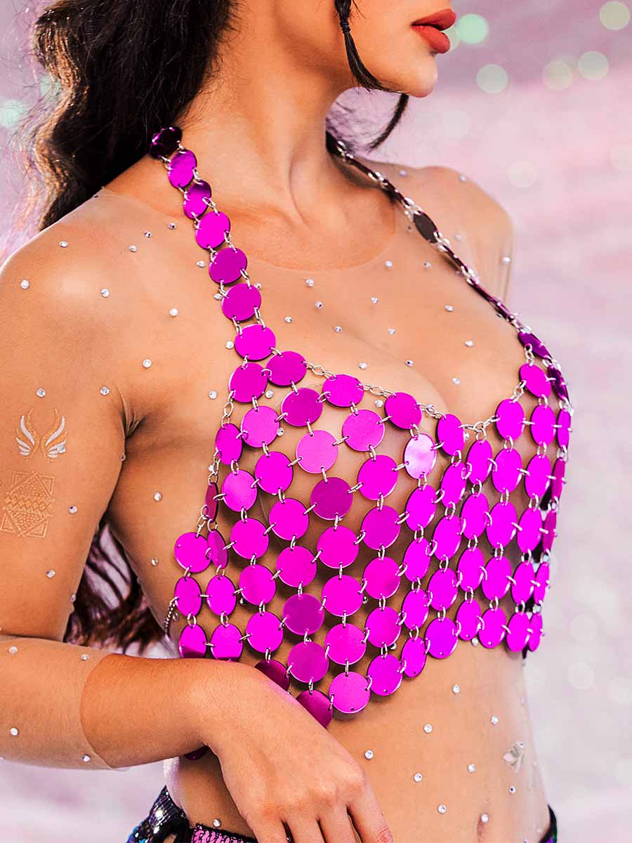 Purple Sequin Tank Top - Chainmail Halter Vest Top - Image 4