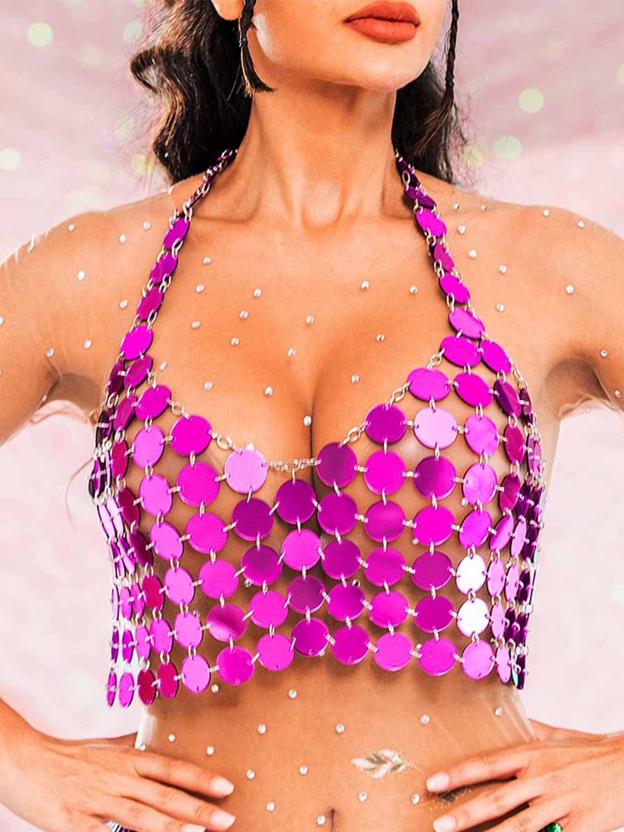Purple Sequin Tank Top - Chainmail Halter Vest Top - Image 5