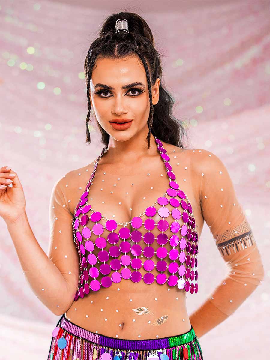 Purple Sequin Tank Top - Chainmail Halter Vest Top - Image 6