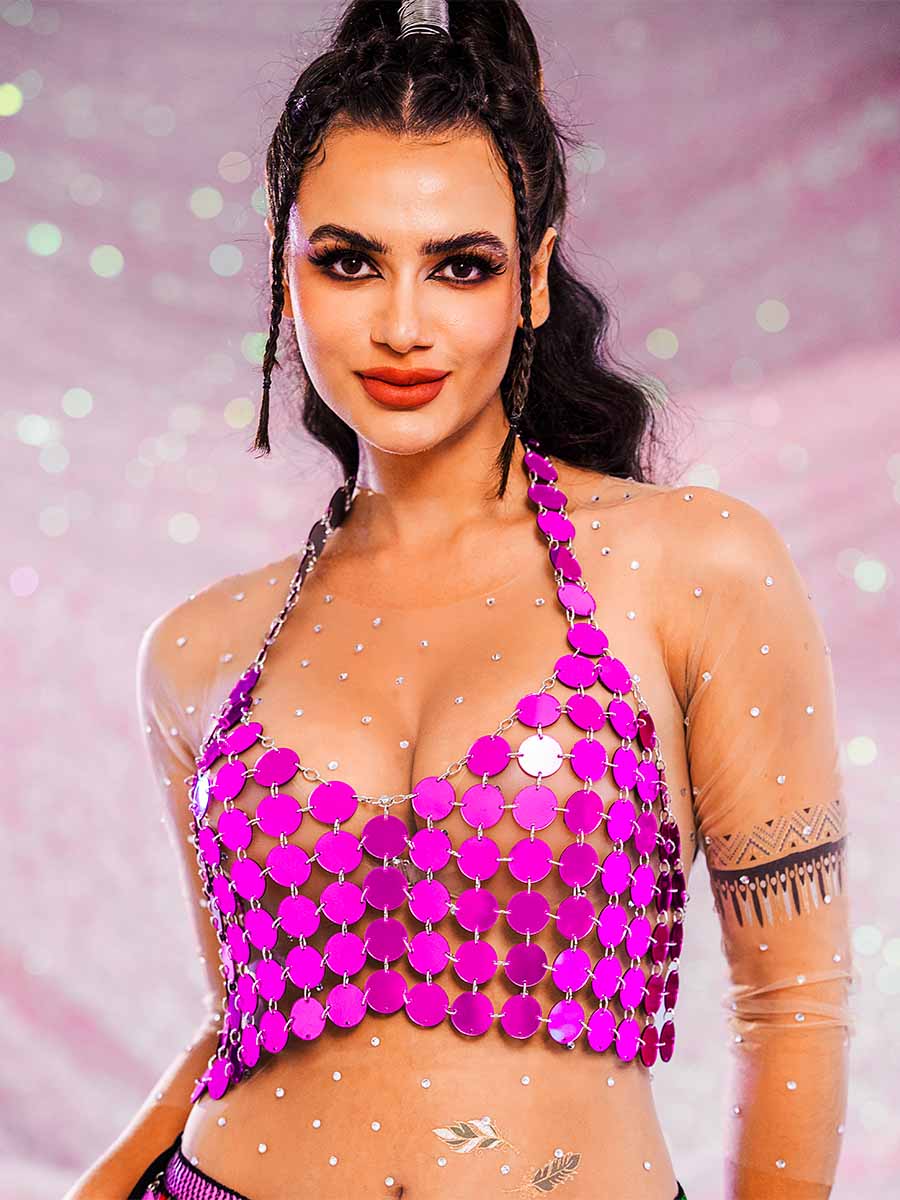 Purple Sequin Tank Top - Chainmail Halter Vest Top - Image 7