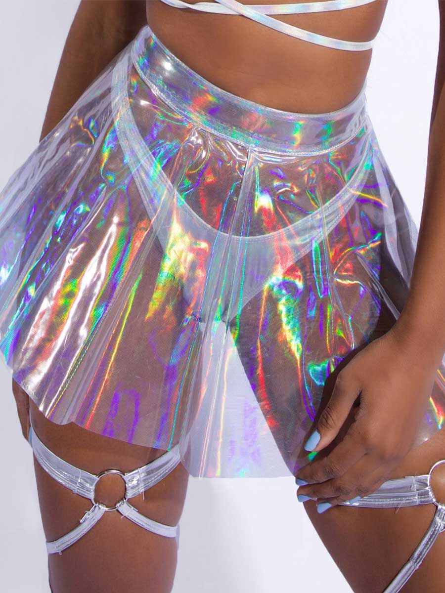 PVC Holographic Reflective Transparent Skirt - Image 2