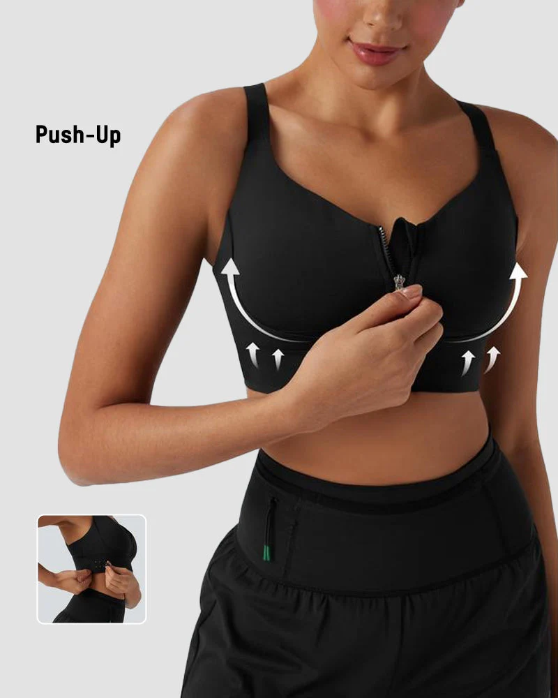 Quick-Dry Zipper Push-Up Sports Bra with Adjustable Buckle - Image 14