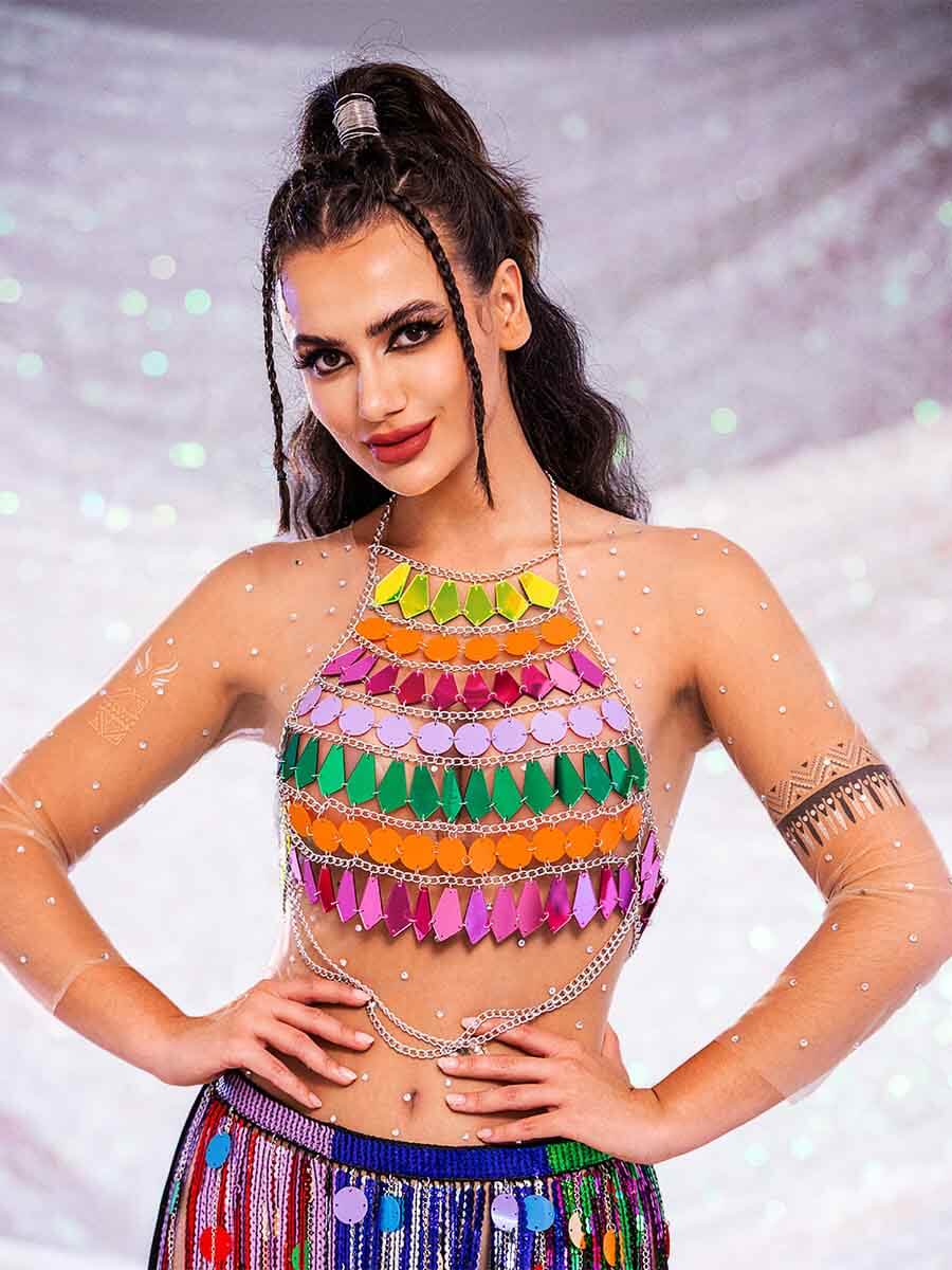 Rainbow Sequin Tank Top â€?Shiny Metallic Chain Vest Top - Image 2