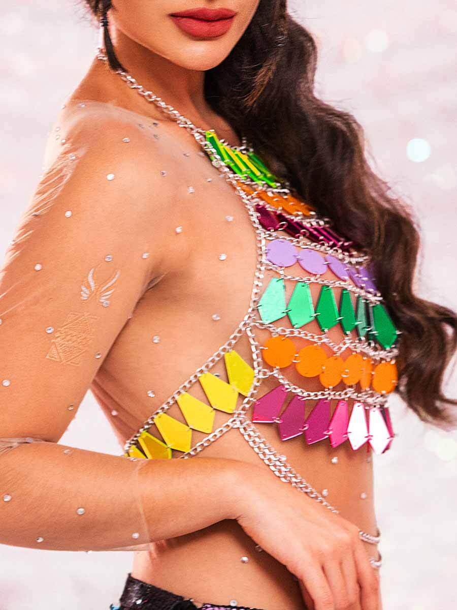 Rainbow Sequin Tank Top â€?Shiny Metallic Chain Vest Top - Image 3