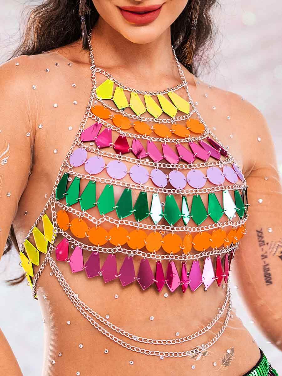 Rainbow Sequin Tank Top â€?Shiny Metallic Chain Vest Top - Image 4