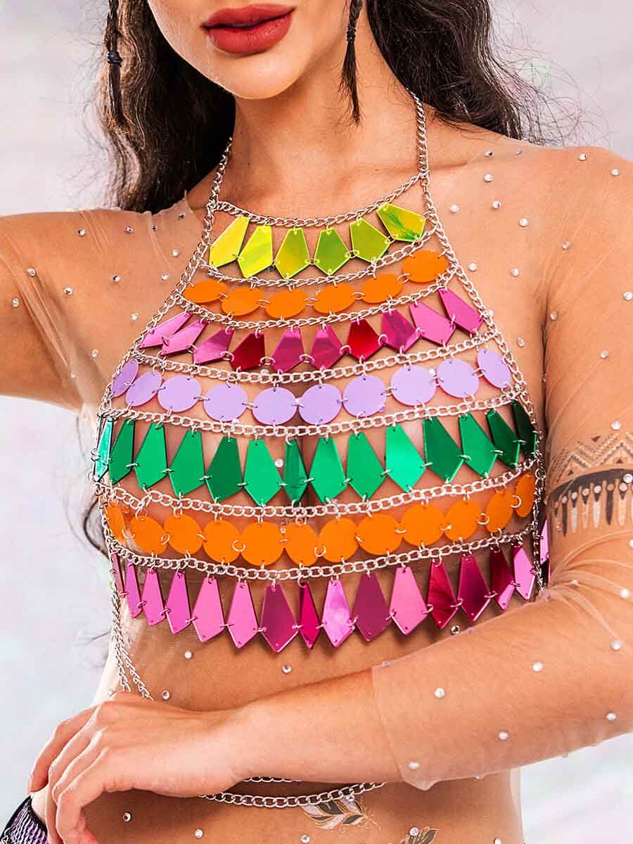 Rainbow Sequin Tank Top â€?Shiny Metallic Chain Vest Top - Image 5