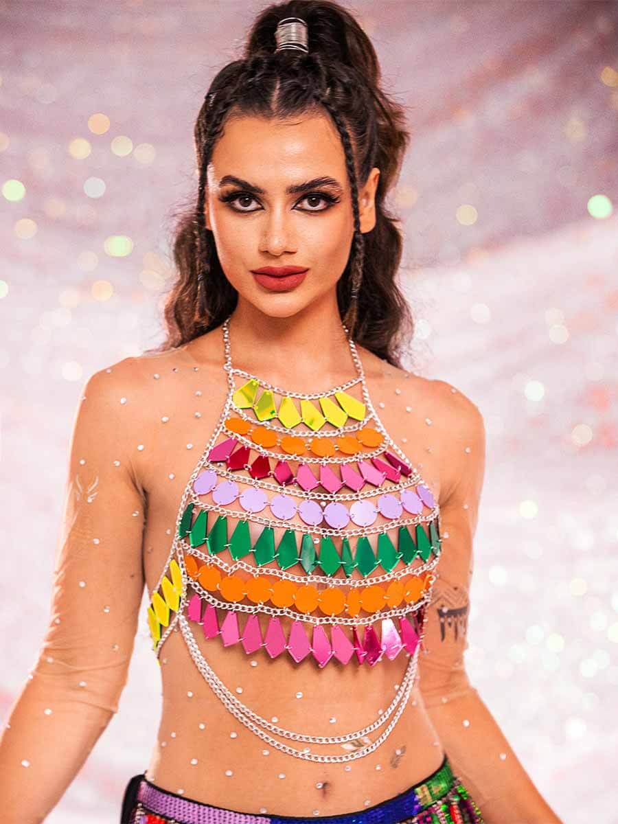 Rainbow Sequin Tank Top â€?Shiny Metallic Chain Vest Top - Image 6