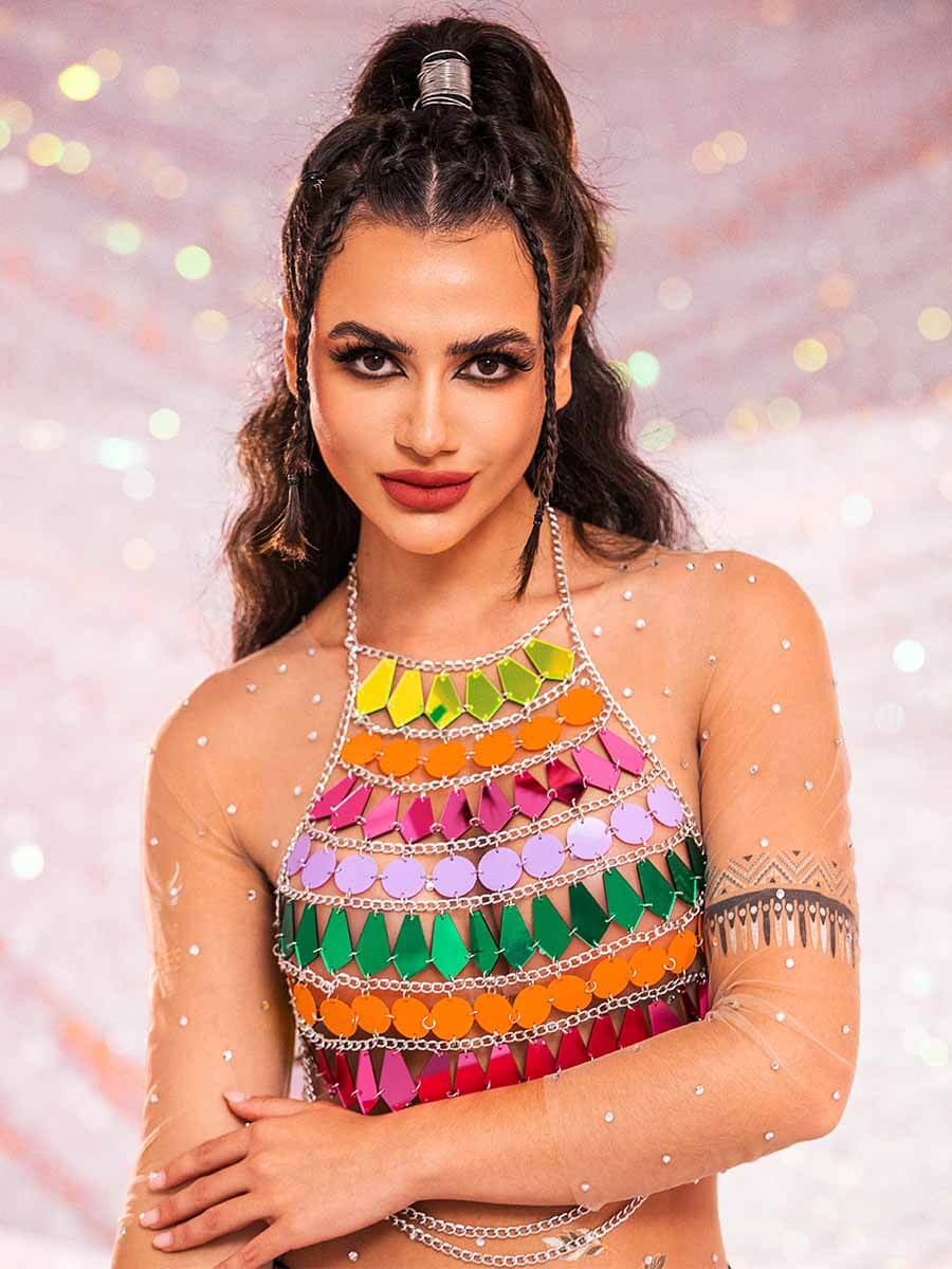 Rainbow Sequin Tank Top â€?Shiny Metallic Chain Vest Top - Image 7