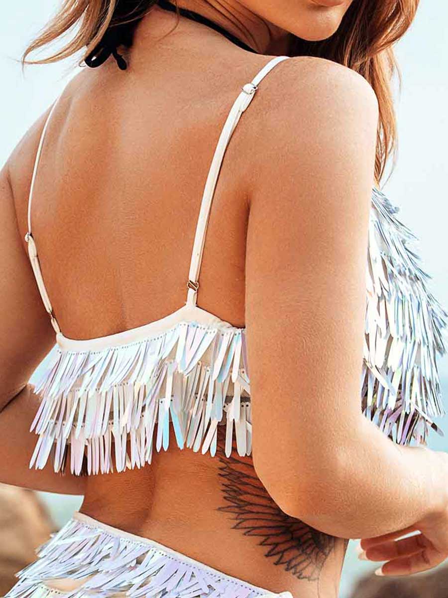 Rainbow Sequin Tassel Cropped Top - Image 2