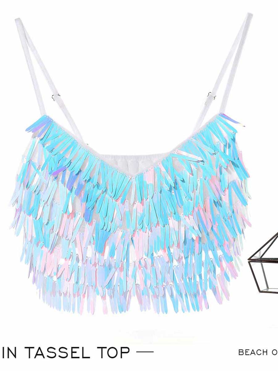Rainbow Sequin Tassel Cropped Top - Image 3