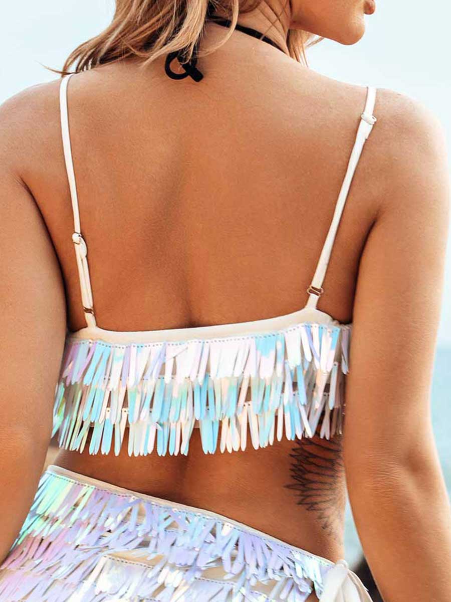 Rainbow Sequin Tassel Cropped Top - Image 4
