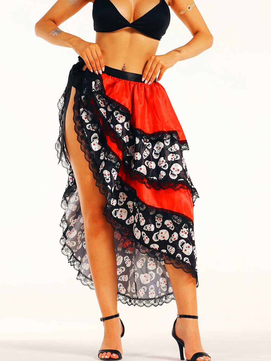 Red and Black Skull Side Slit Skirt - Image 4