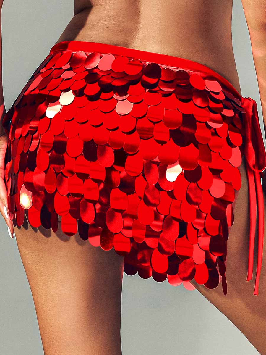 Red Sequin Short Skirt with Slim Silhouette - Image 2