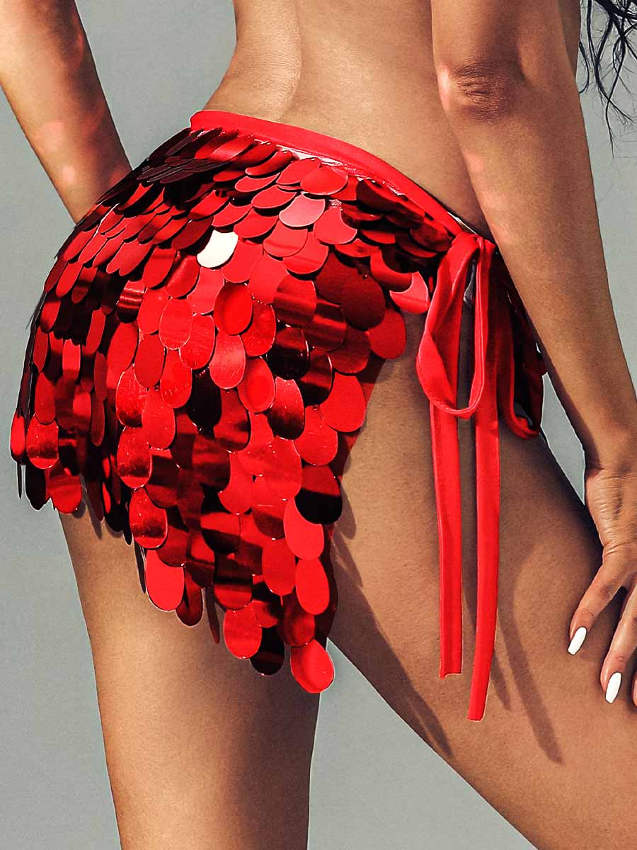 Red Sequin Short Skirt with Slim Silhouette - Image 3