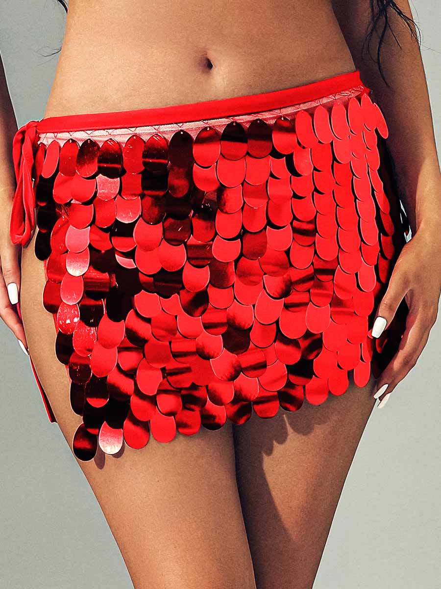 Red Sequin Short Skirt with Slim Silhouette - Image 4