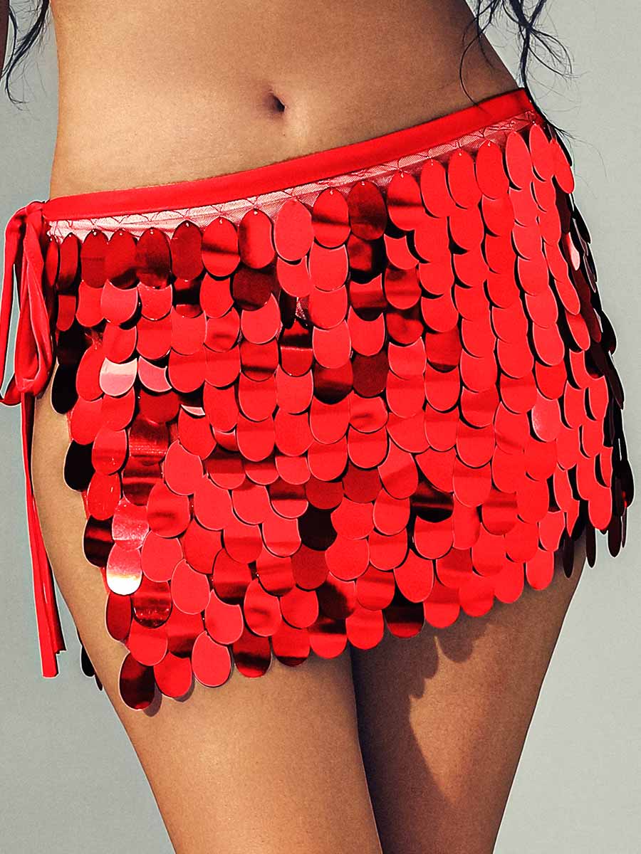 Red Sequin Short Skirt with Slim Silhouette - Image 5