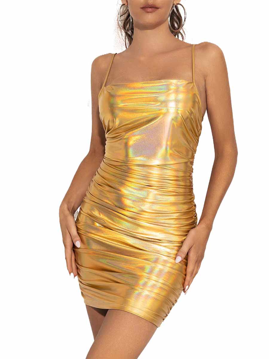 Reflective Gold Slip Mini Dress - Image 4