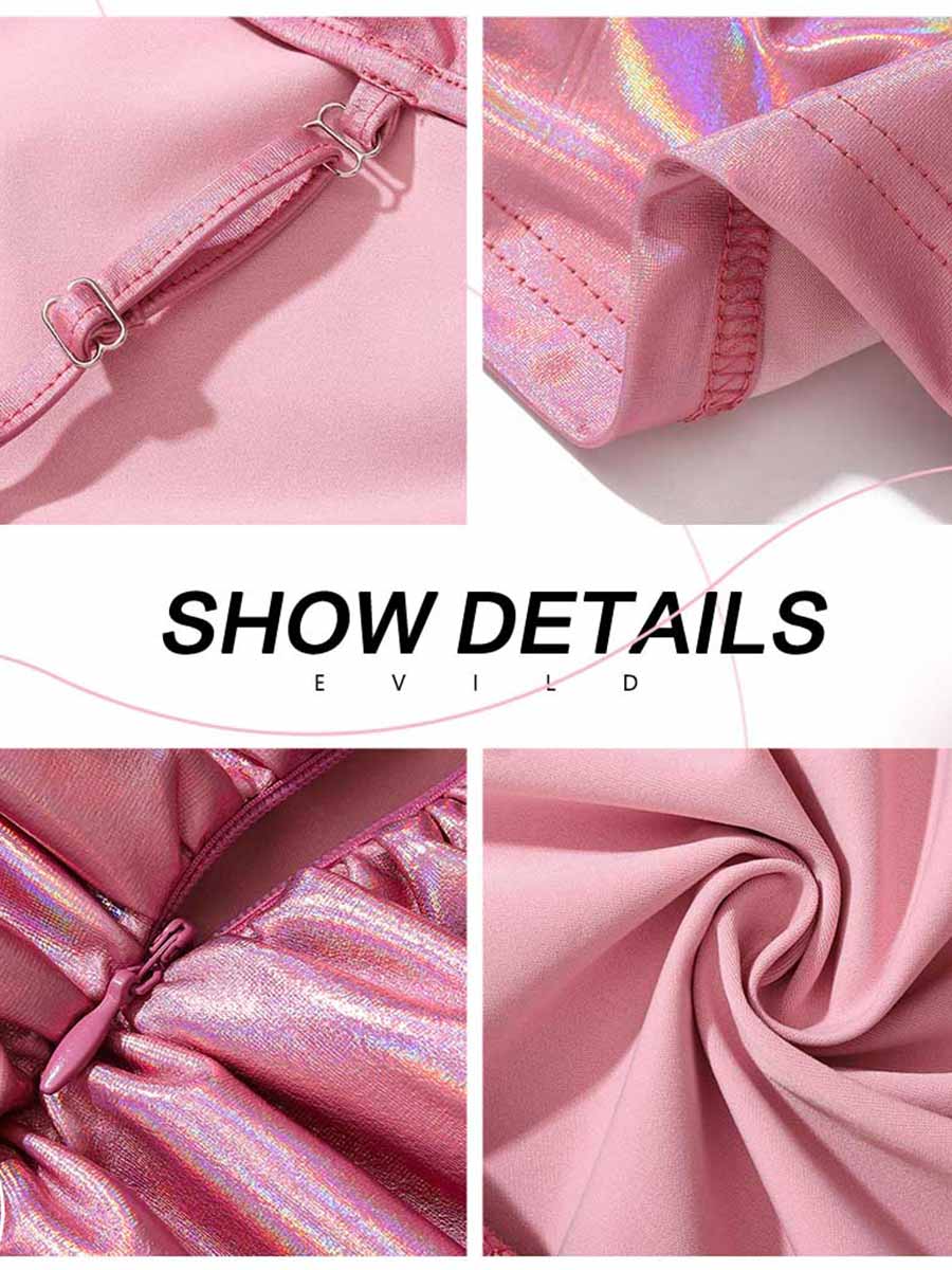 Reflective Metallic Pink Slip Dress - Image 3