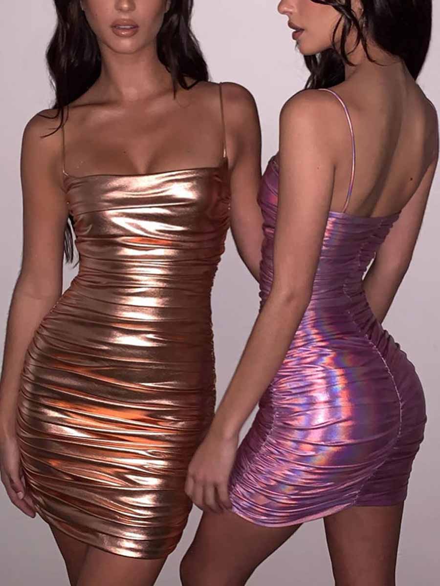 Reflective Metallic Pink Slip Dress - Image 6