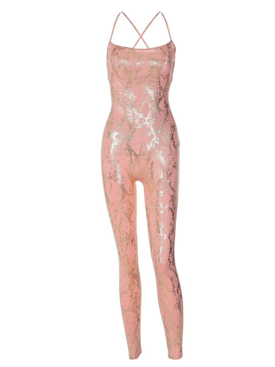 Reflective Snake Print High-Waisted Jumpsuit - Image 4