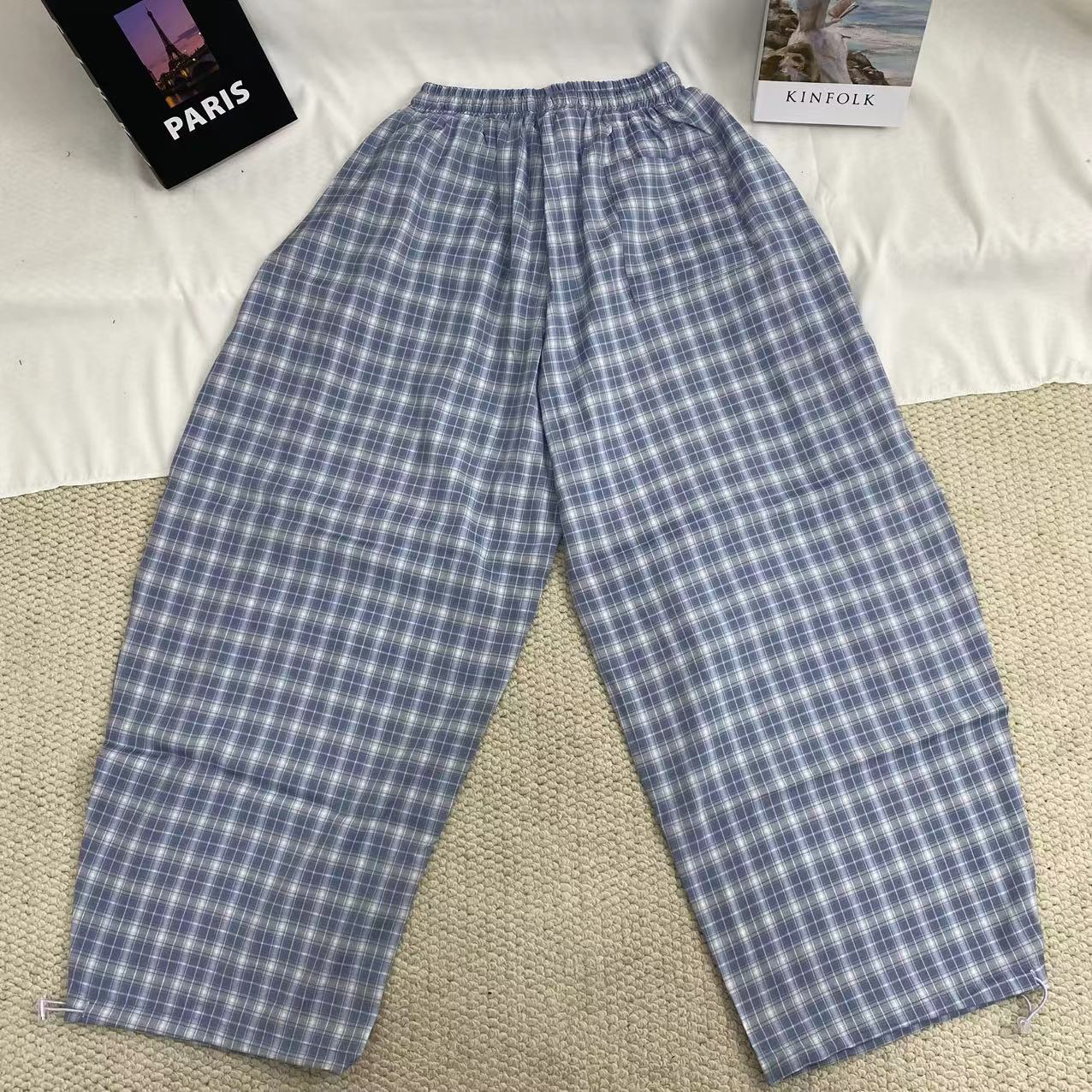 Retro Blue Checkered Pants - Image 2