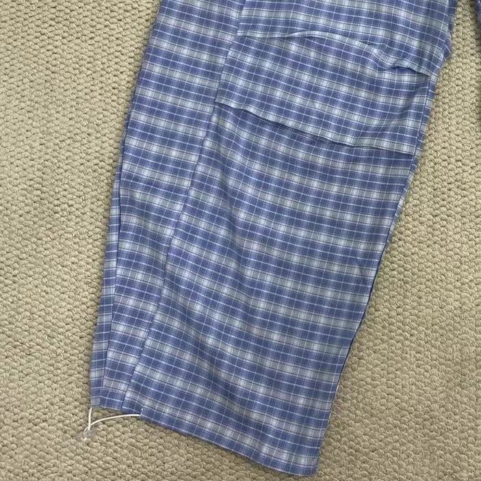 Retro Blue Curved-Leg Plaid Trousers - Image 5