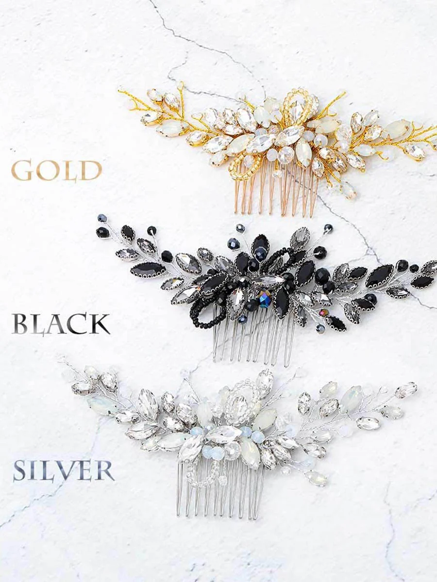 Retro Style Black Crystal Wedding Hair Comb - Image 2