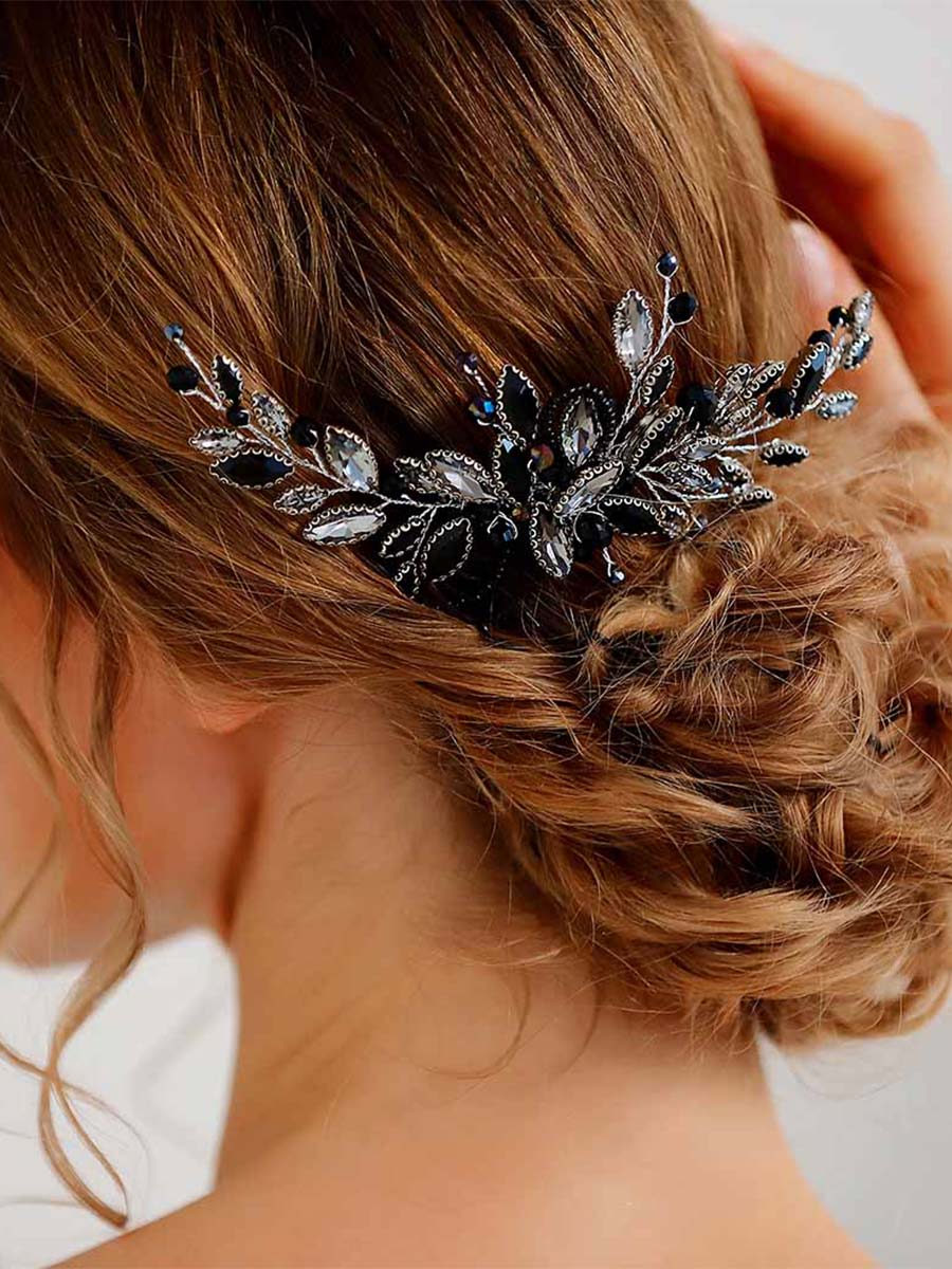 Retro Style Black Crystal Wedding Hair Comb - Image 3