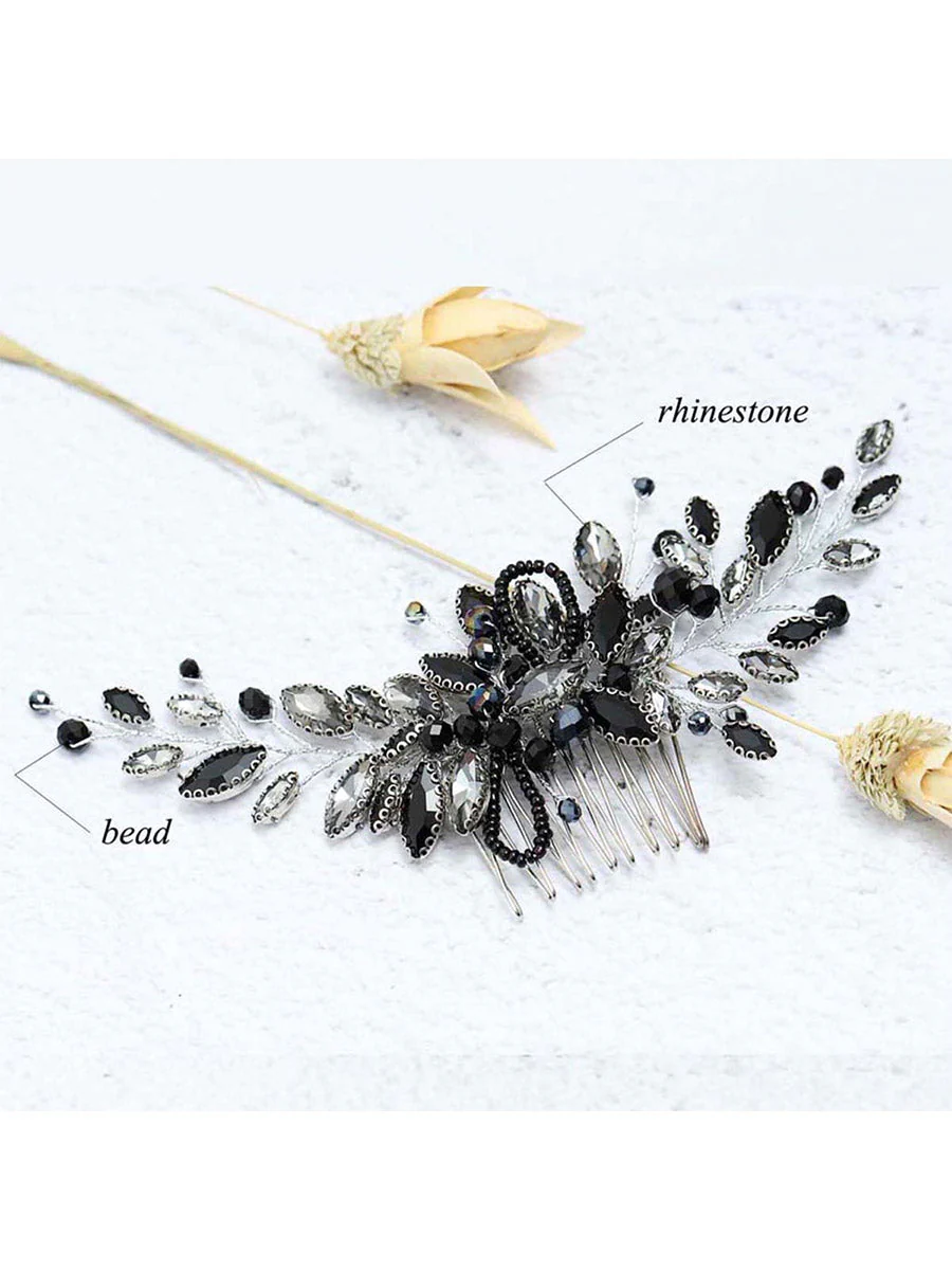 Retro Style Black Crystal Wedding Hair Comb - Image 4