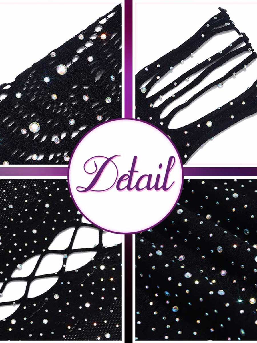 Rhinestone Black Lace Hollow Mini Dress - Image 5