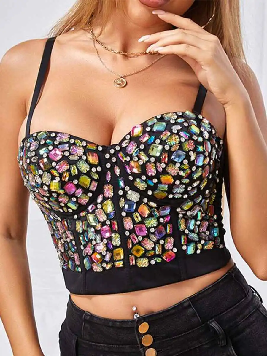 Rainbow Rhinestone Festival Bra Top - Image 3
