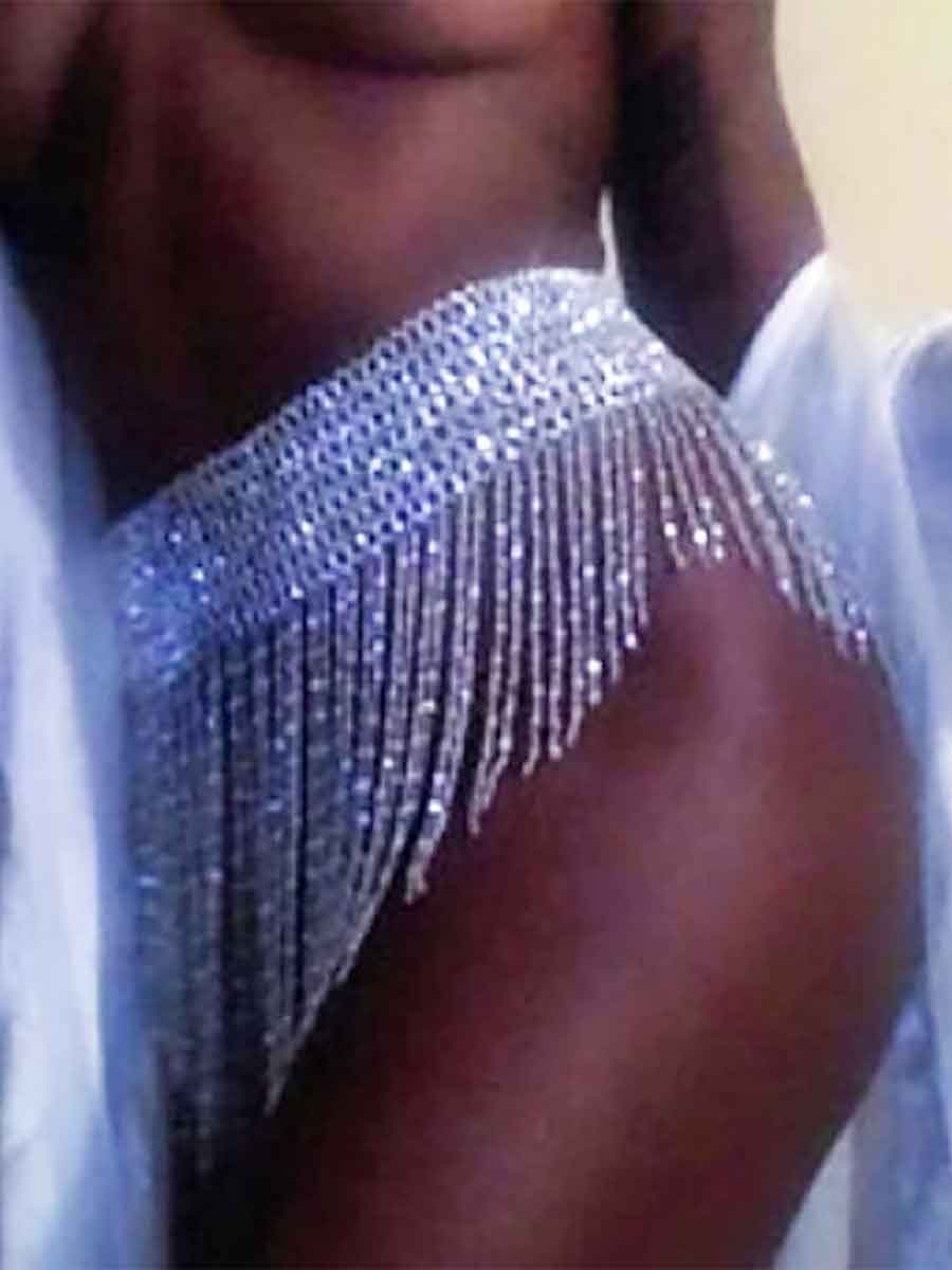 Sparkling Metallic Body Chain Rhinestone Fringe Skirt - Image 4