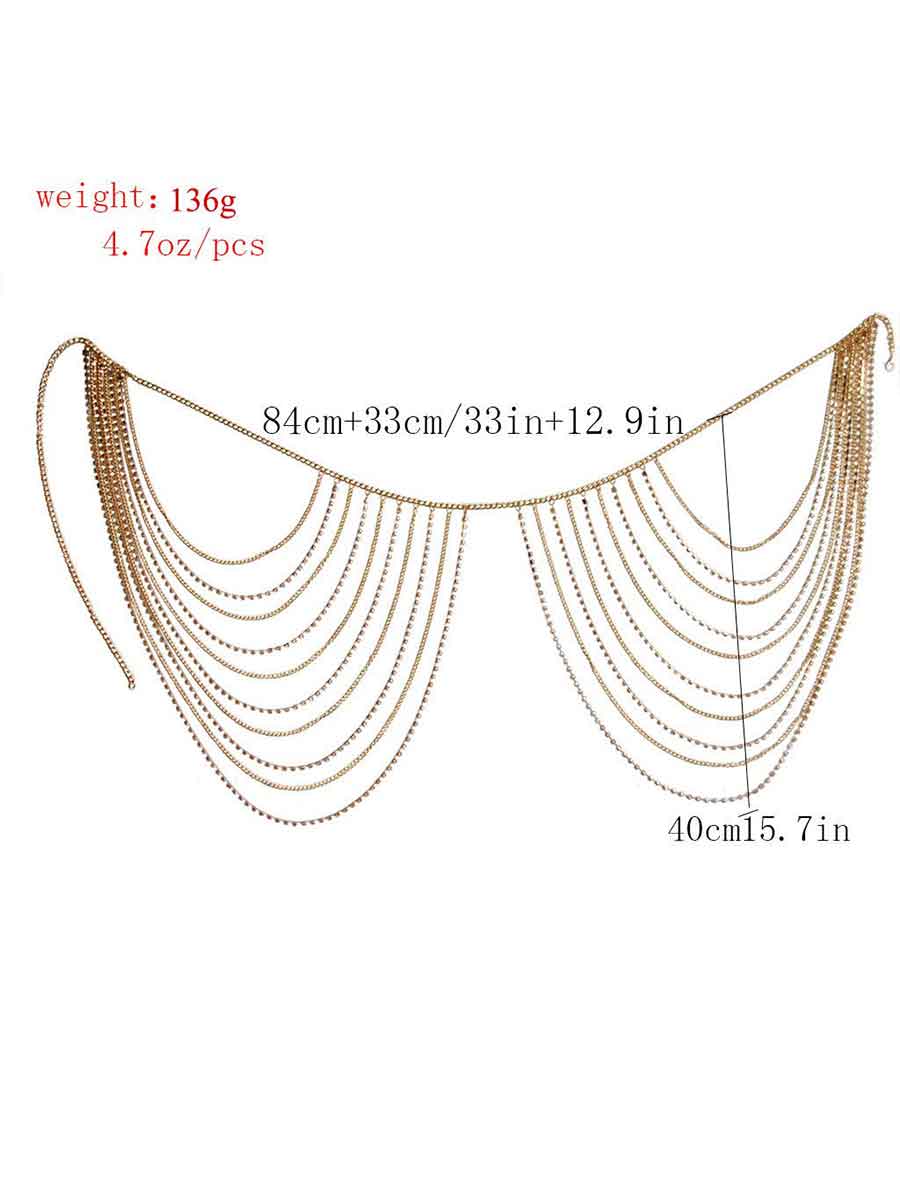 Stylish Bikini Layered Body Chain Rhinestone Mini Skirt - Image 2