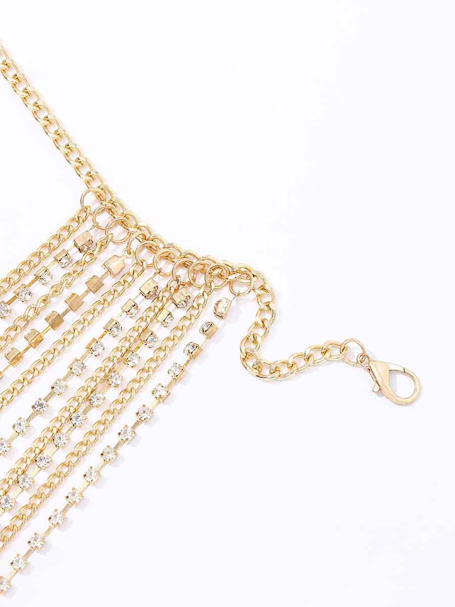 Stylish Bikini Layered Body Chain Rhinestone Mini Skirt - Image 4