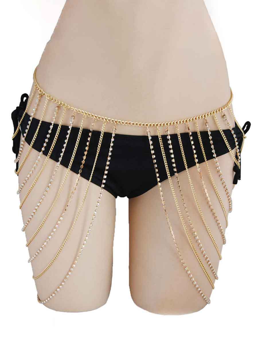 Stylish Bikini Layered Body Chain Rhinestone Mini Skirt - Image 5