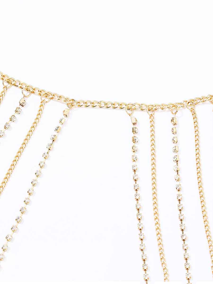 Stylish Bikini Layered Body Chain Rhinestone Mini Skirt - Image 6