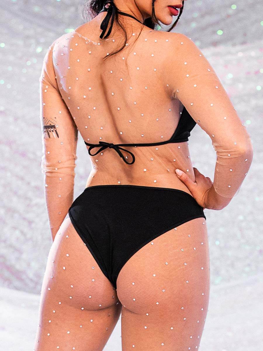 Rhinestone Nude Jumpsuit - Ultra-thin Crew Neck Jumpsuit - Image 5