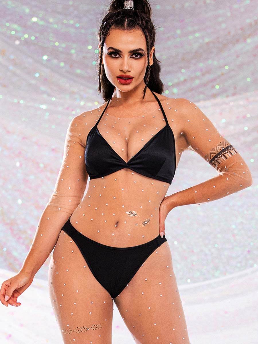 Rhinestone Nude Jumpsuit - Ultra-thin Crew Neck Jumpsuit - Image 6