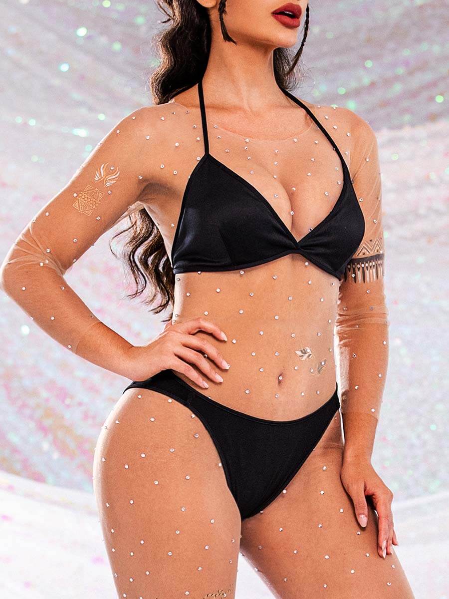 Rhinestone Nude Jumpsuit - Ultra-thin Crew Neck Jumpsuit - Image 7