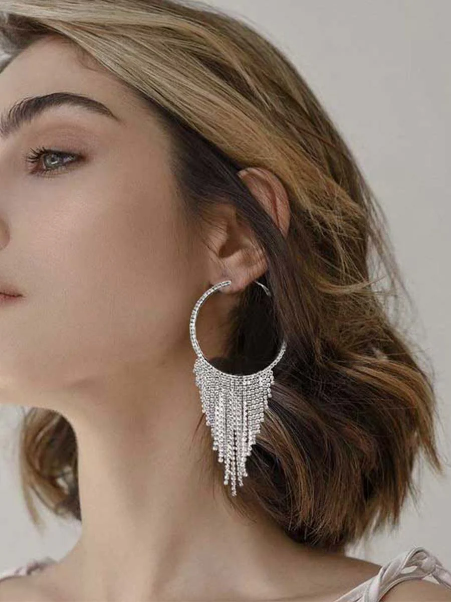 Rhinestone Tassel Sparkling Earrings - Image 4